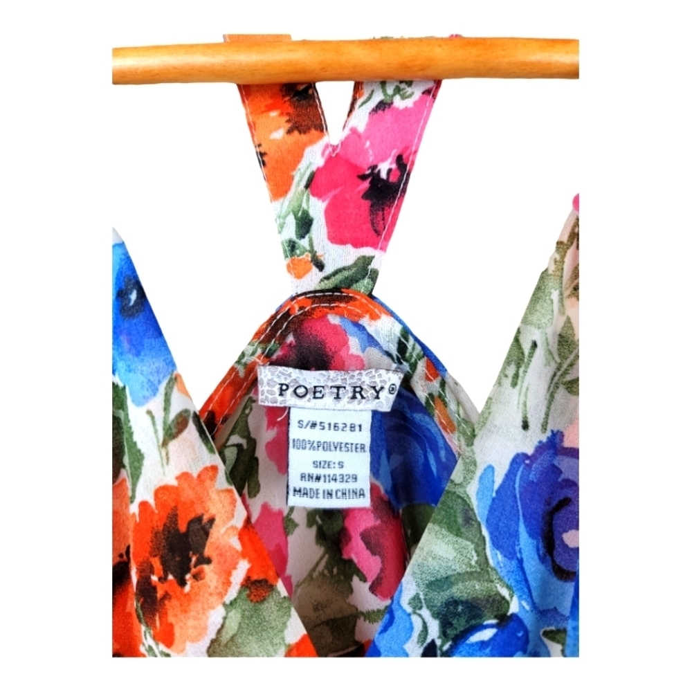 POETRY Flowy Spring Floral Print Hi-Lo Racerback Front Ruffle Top - Picture 6 of 11